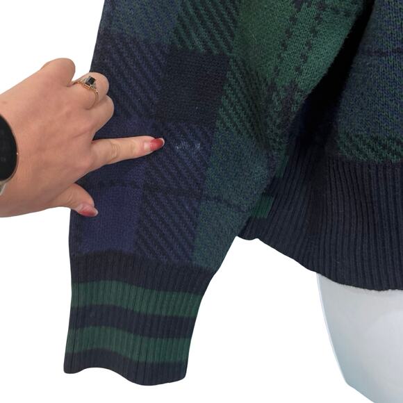 Tommy Hilfiger Blue Green Plaid Tartan Yellow Logo Quarter Zip Sweater size L - Picture 7 of 13